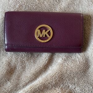 Michael Kors Plum Leather Wallet with Gold Logo